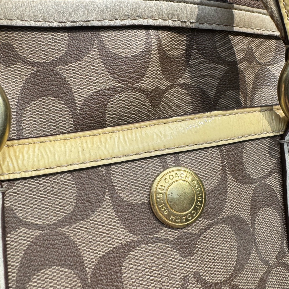 Coach Tan and Cream Signature Satchel - Picture 7 of 12